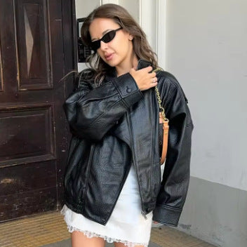 Stand-Up Collar Leather Jacket