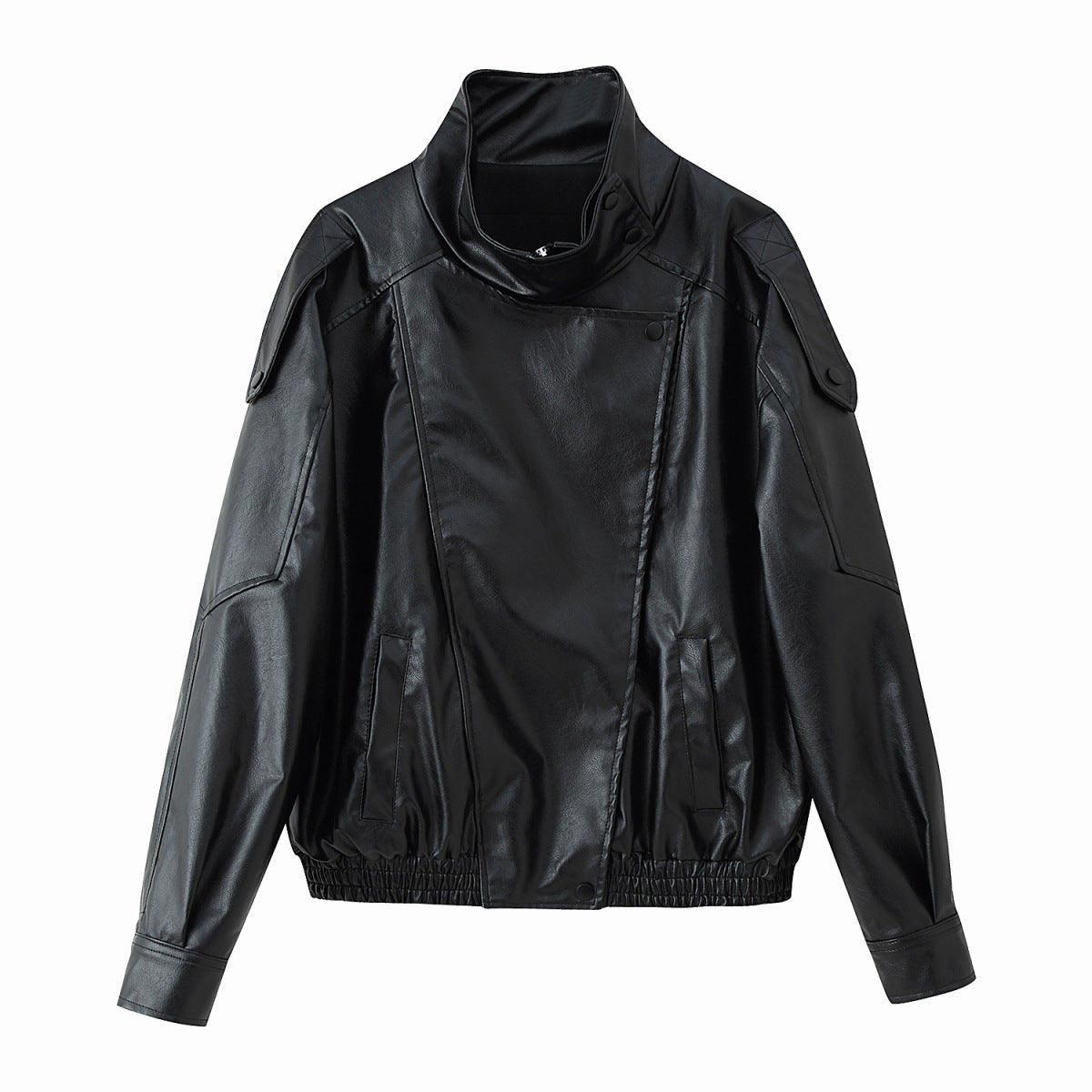 Stand-Up Collar Leather Jacket