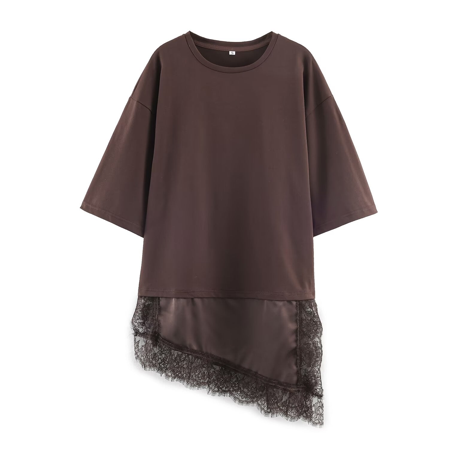 Za Elegant Fashionable Hem Splicing Lace T-Shirt Top