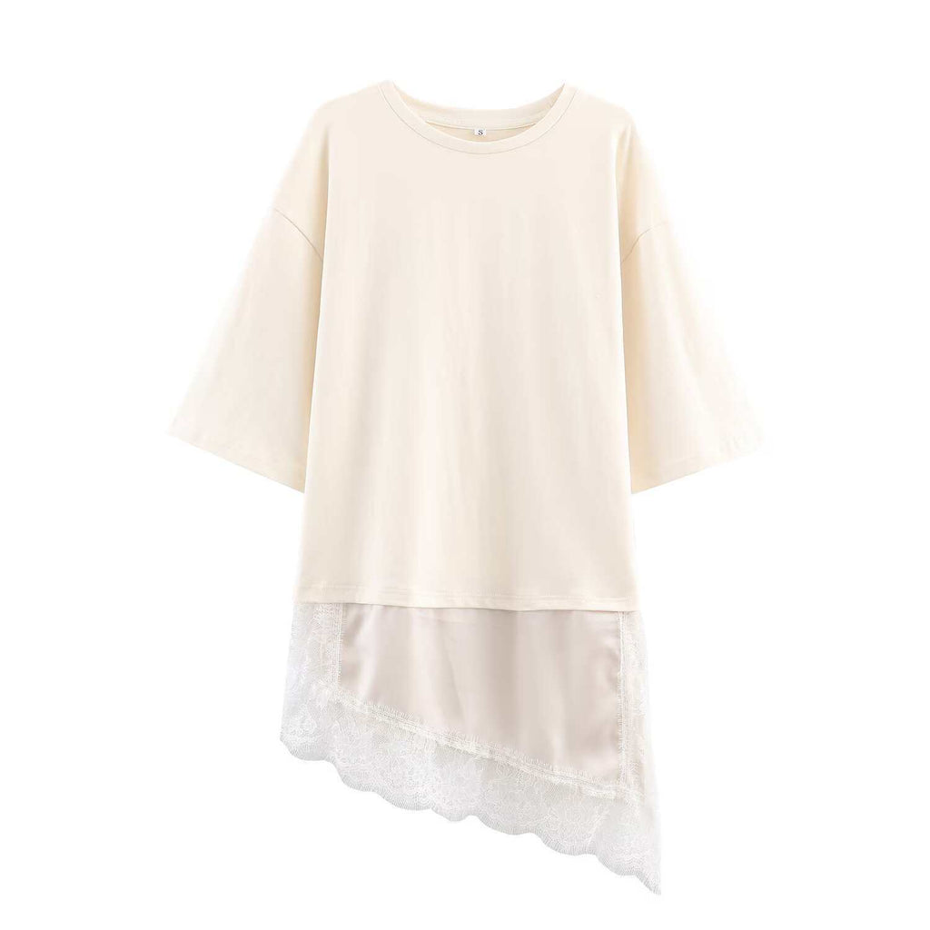 Za Elegant Fashionable Hem Splicing Lace T-Shirt Top