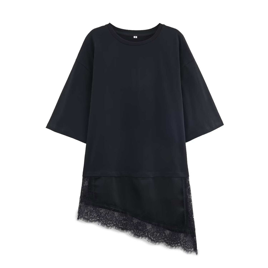 Za Elegant Fashionable Hem Splicing Lace T-Shirt Top