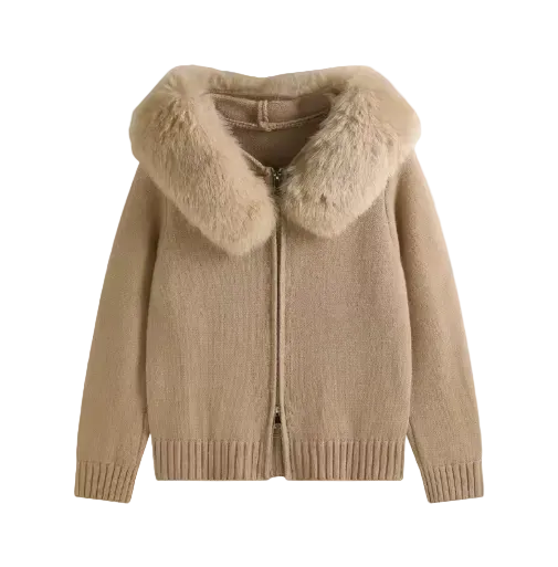 Hooded Zip-Knit Cardigan Jacket