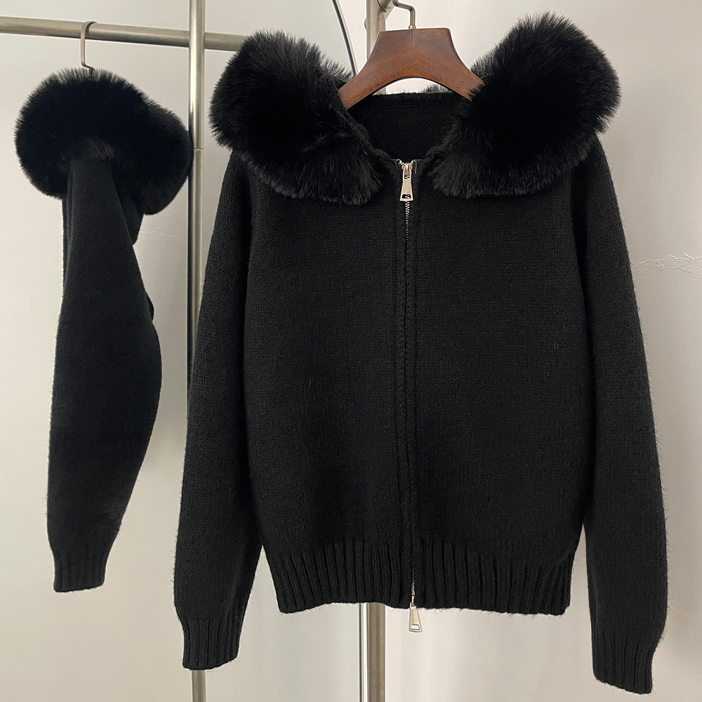 Hooded Zip-Knit Cardigan Jacket