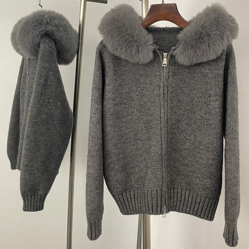Hooded Zip-Knit Cardigan Jacket